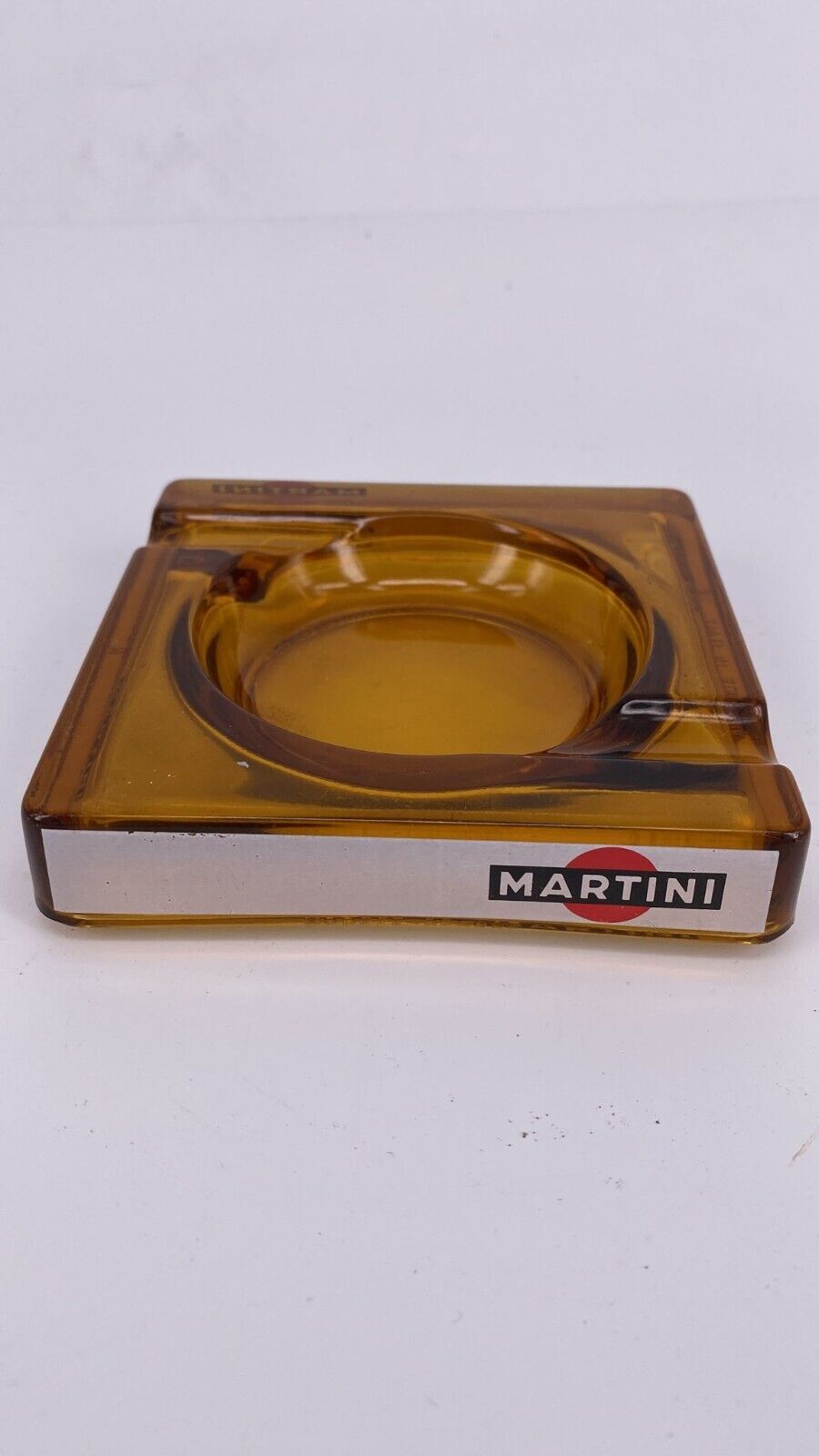 Vintage Martini Amber Glass Ashtray France, 4' x4' rare find collectible retro