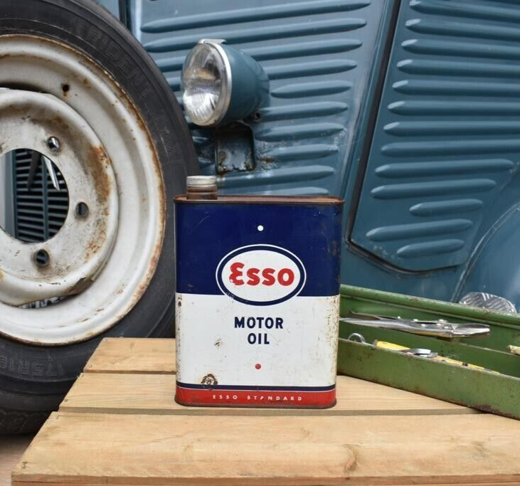 Vintage Oil Can, Esso , French Rustic Display Garage Retro 2 litre