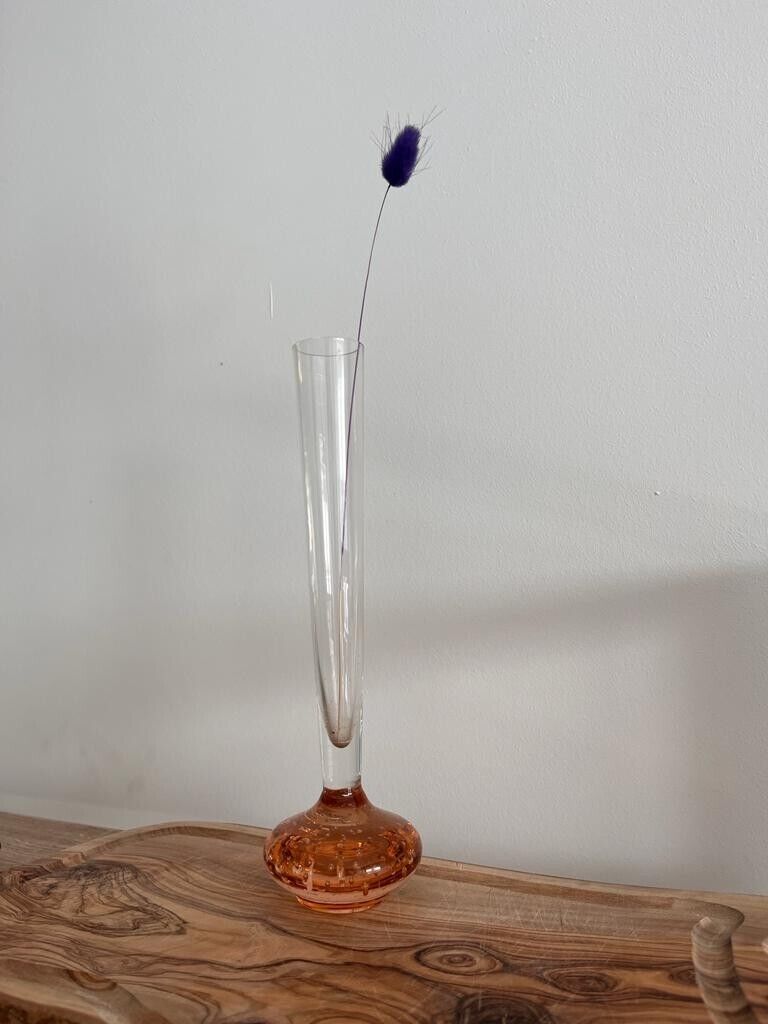 Set of 3 Single Stem Art Glass Vases with Bubbles in the Base Heavy Flower Vase