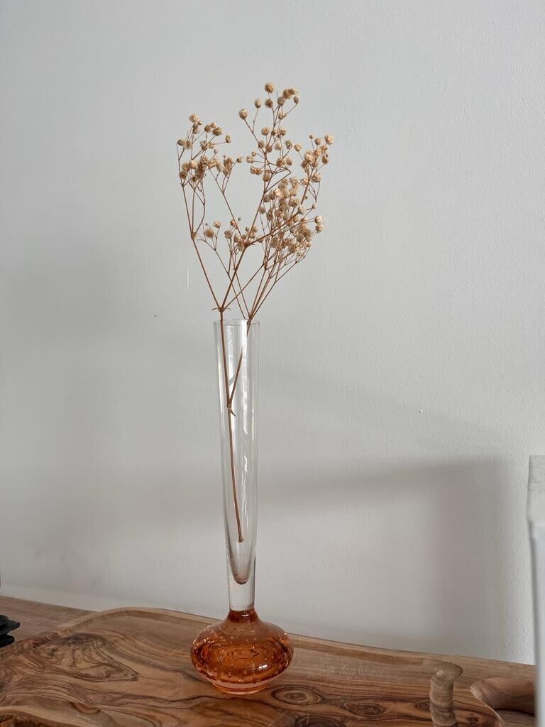 Set of 3 Single Stem Art Glass Vases with Bubbles in the Base Heavy Flower Vase