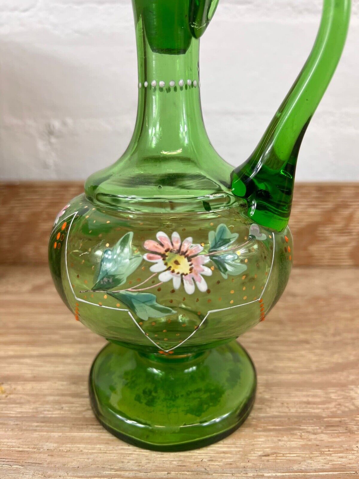 Antique French Hand Blown Green Glass Decanter with Two Matching Glasses Vintage