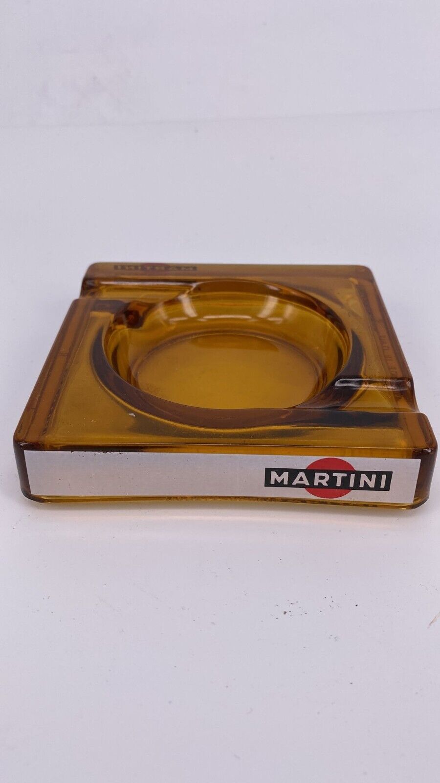 Vintage Martini Amber Glass Ashtray France, 4' x4' rare find collectible retro