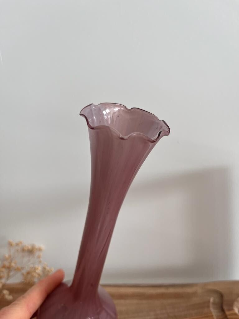 Vintage Encased Glass Amethyst Bud Vase Hand Blown Glass