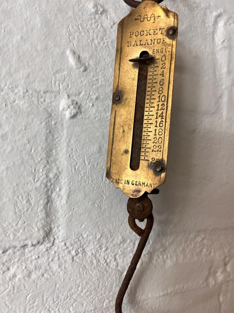 Vintage Brass Face Pocket Balance Made in Germany Hanging Scale 23 Pounds