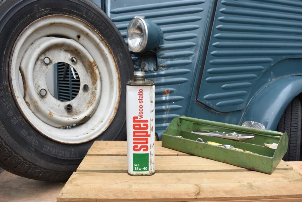 Vintage Oil Can, French BP Super Rustic Display Garage Retro 2 litre