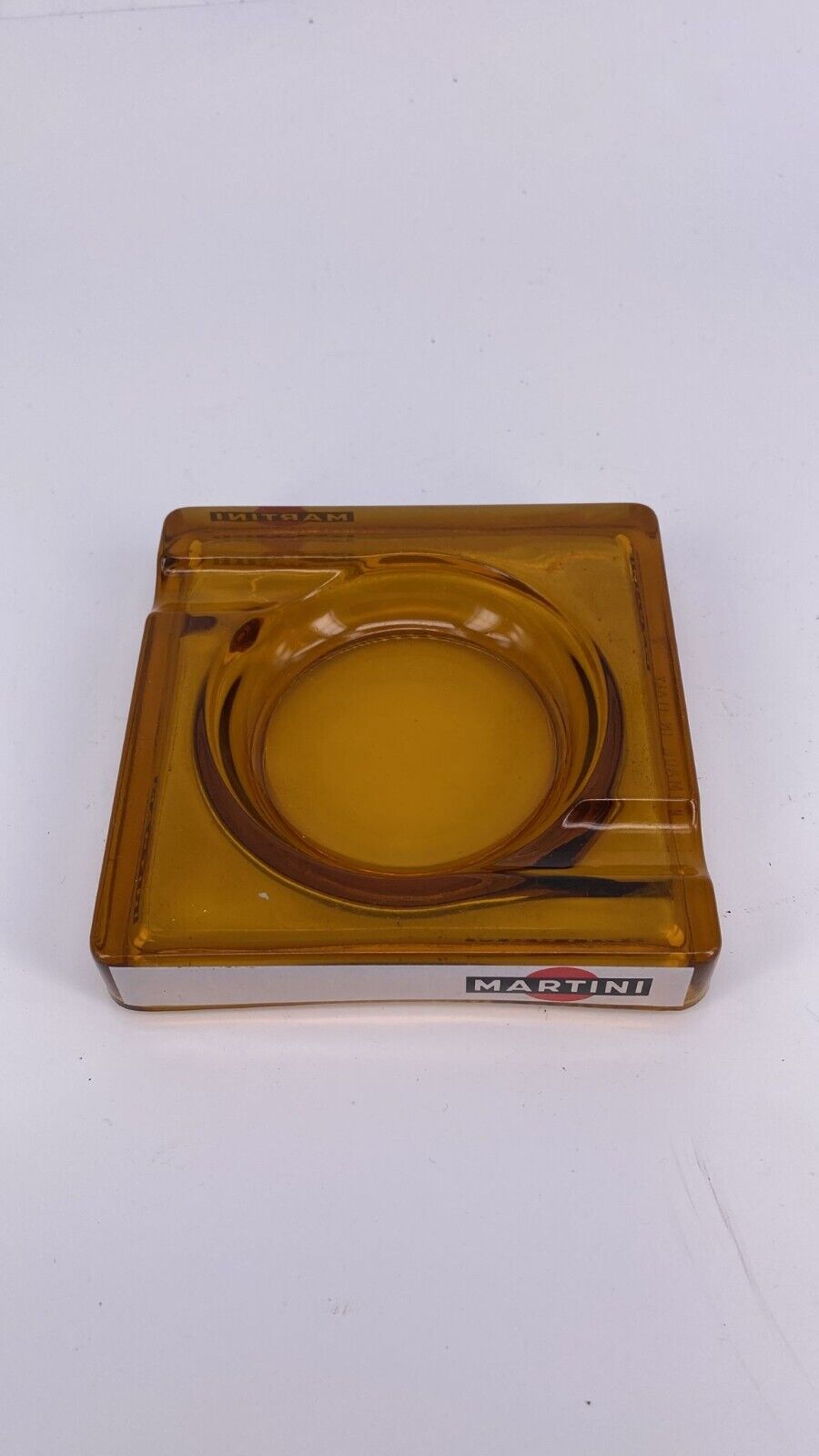 Vintage Martini Amber Glass Ashtray France, 4' x4' rare find collectible retro