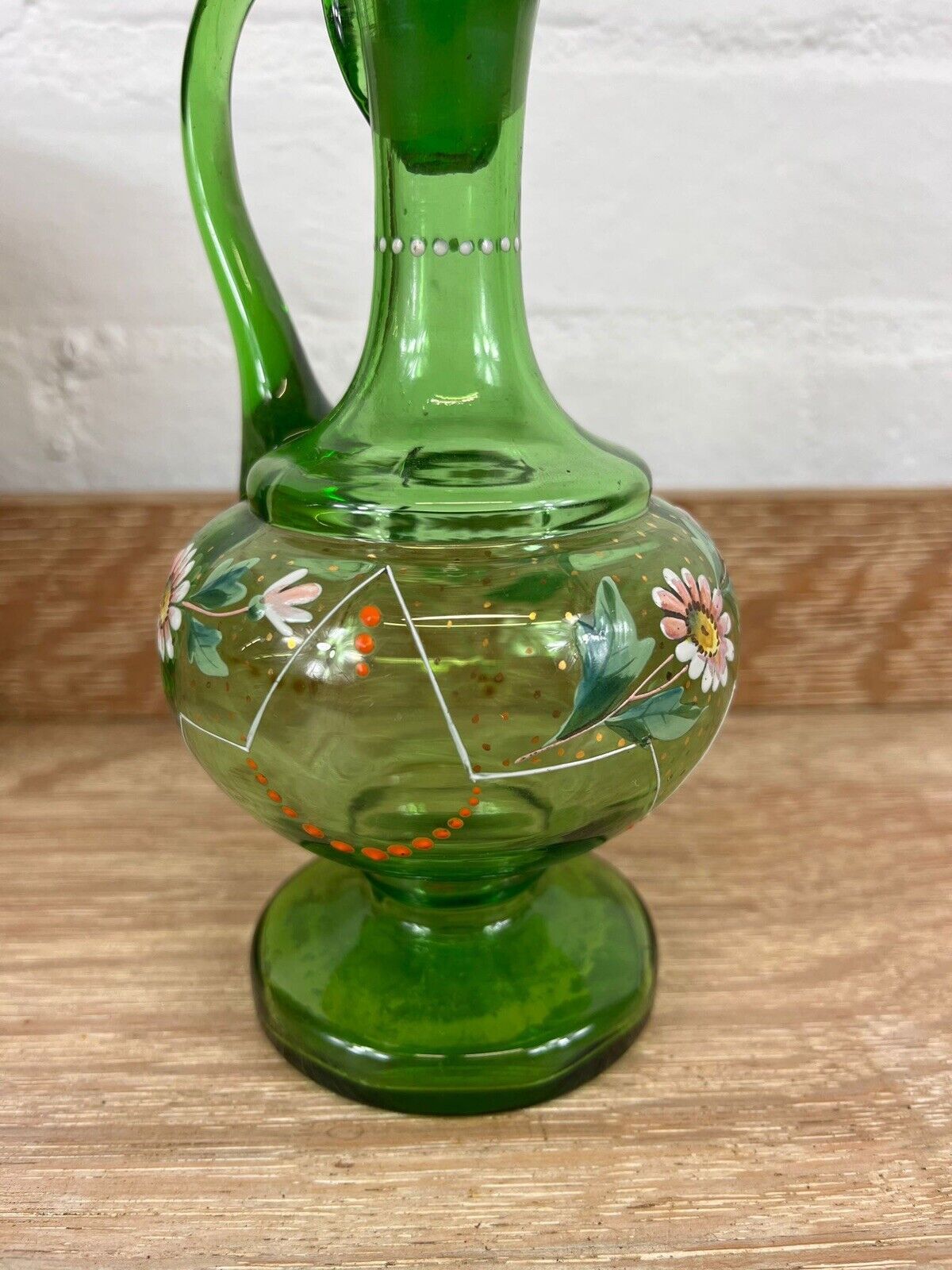 Antique French Hand Blown Green Glass Decanter with Two Matching Glasses Vintage