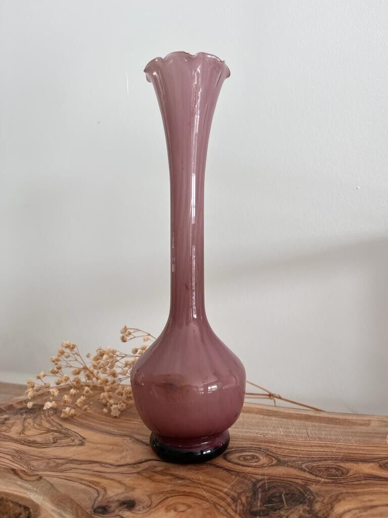 Vintage Encased Glass Amethyst Bud Vase Hand Blown Glass