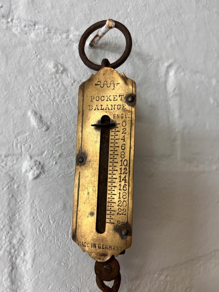 Vintage Brass Face Pocket Balance Made in Germany Hanging Scale 23 Pounds
