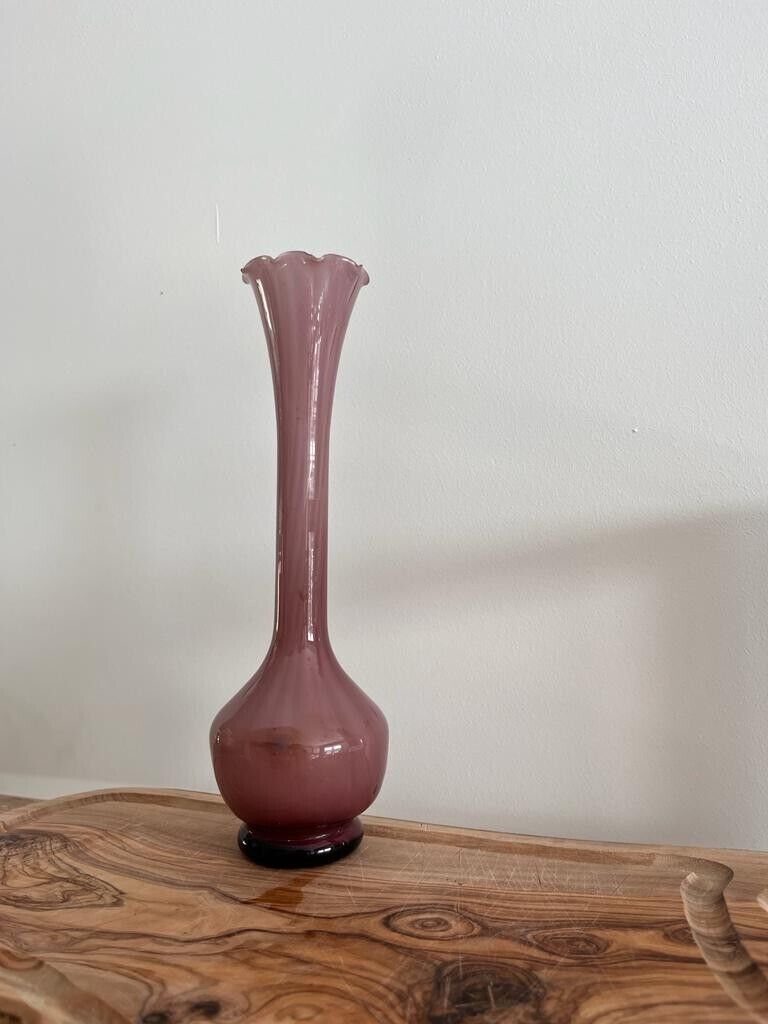Vintage Encased Glass Amethyst Bud Vase Hand Blown Glass