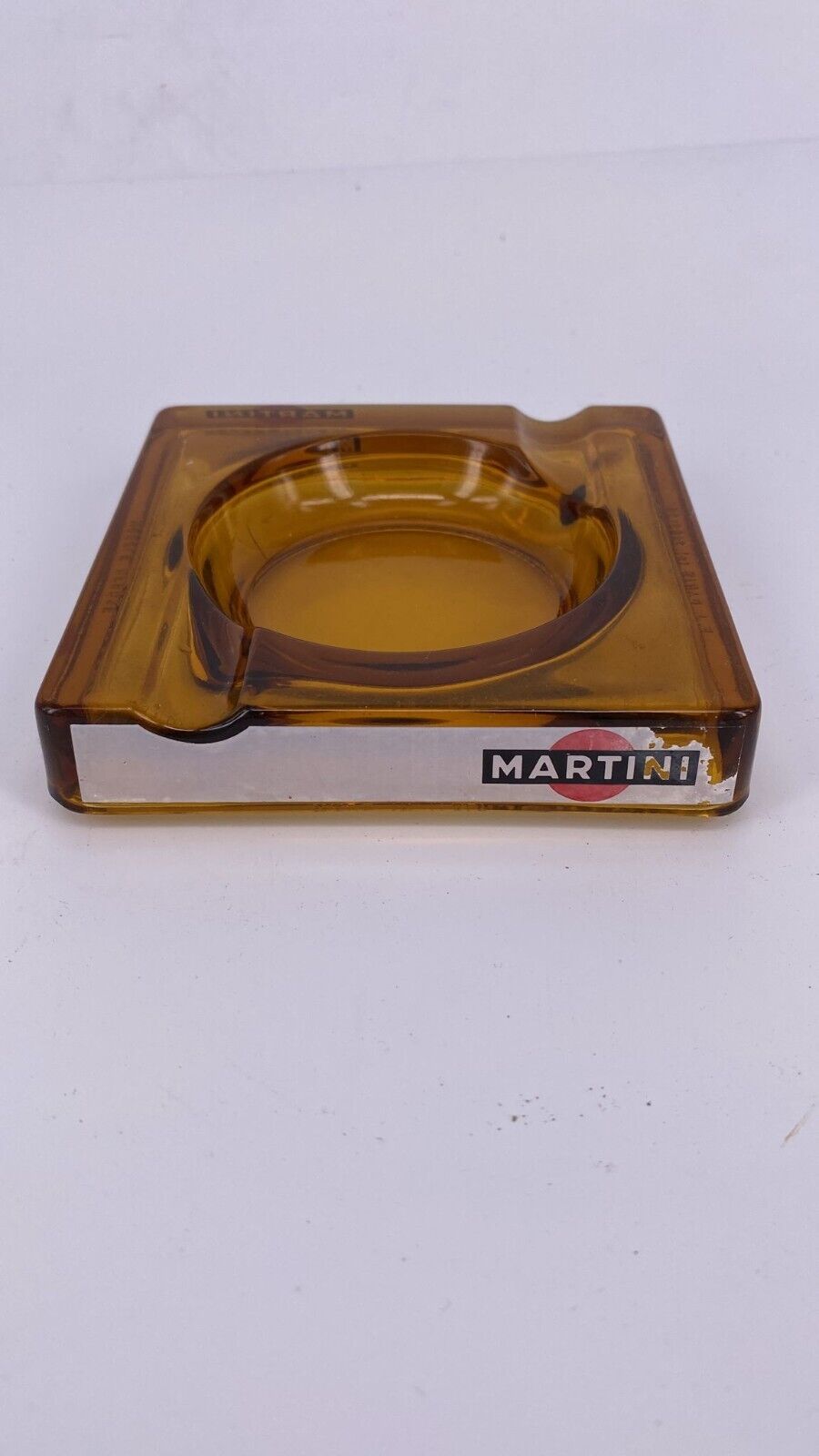 Vintage Martini Amber Glass Ashtray France, 4' x4' rare find collectible retro