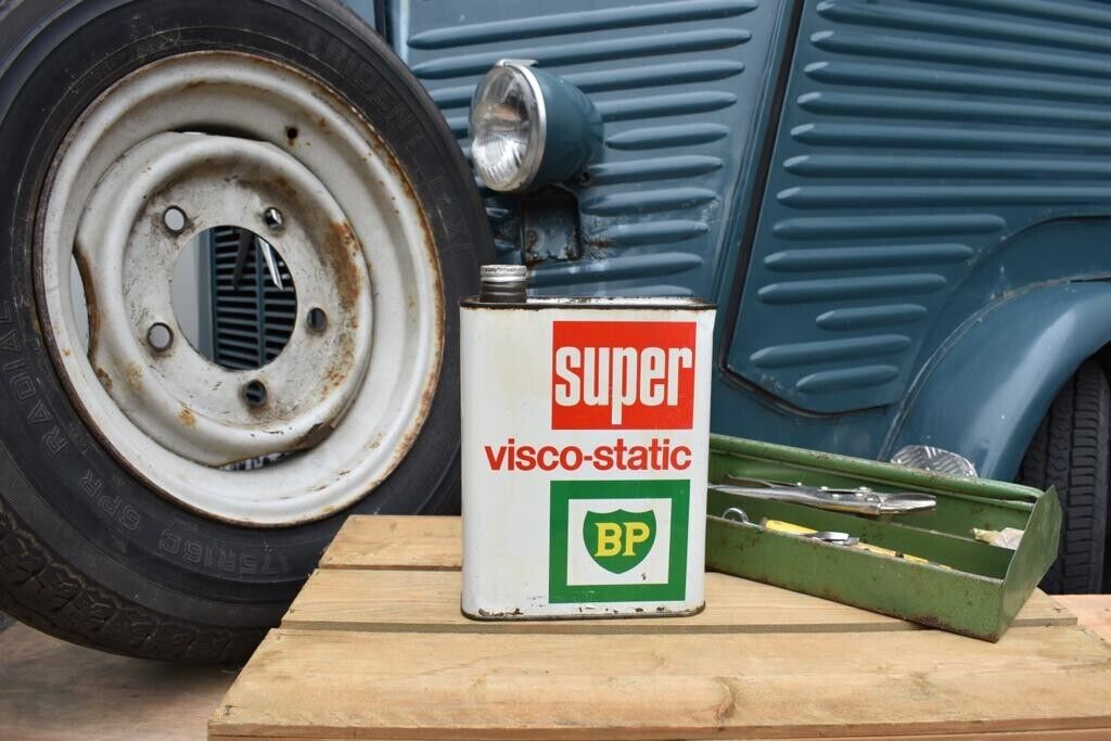 Vintage Oil Can, French BP Super Rustic Display Garage Retro 2 litre