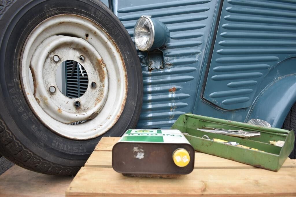 Vintage Oil can, French BP Energol , Rustic Display Garage Retro 2 litre