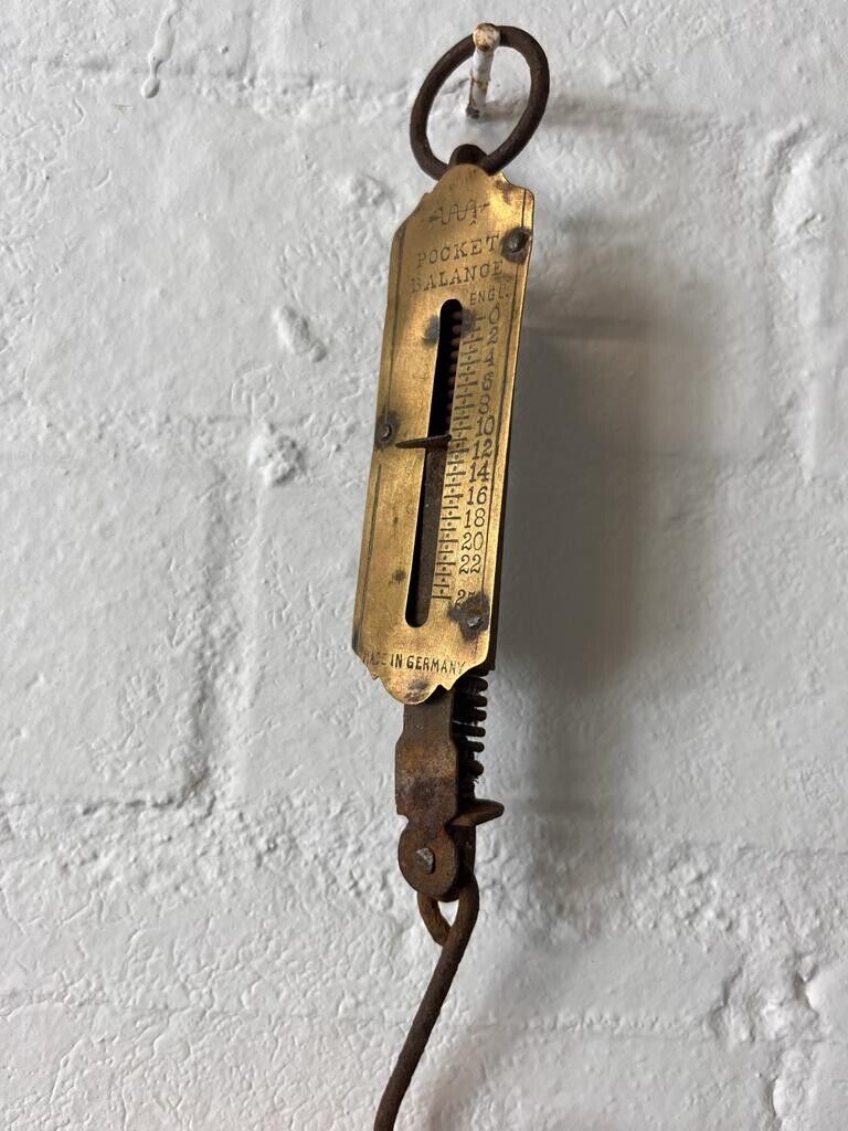 Vintage Brass Face Pocket Balance Made in Germany Hanging Scale 23 Pounds