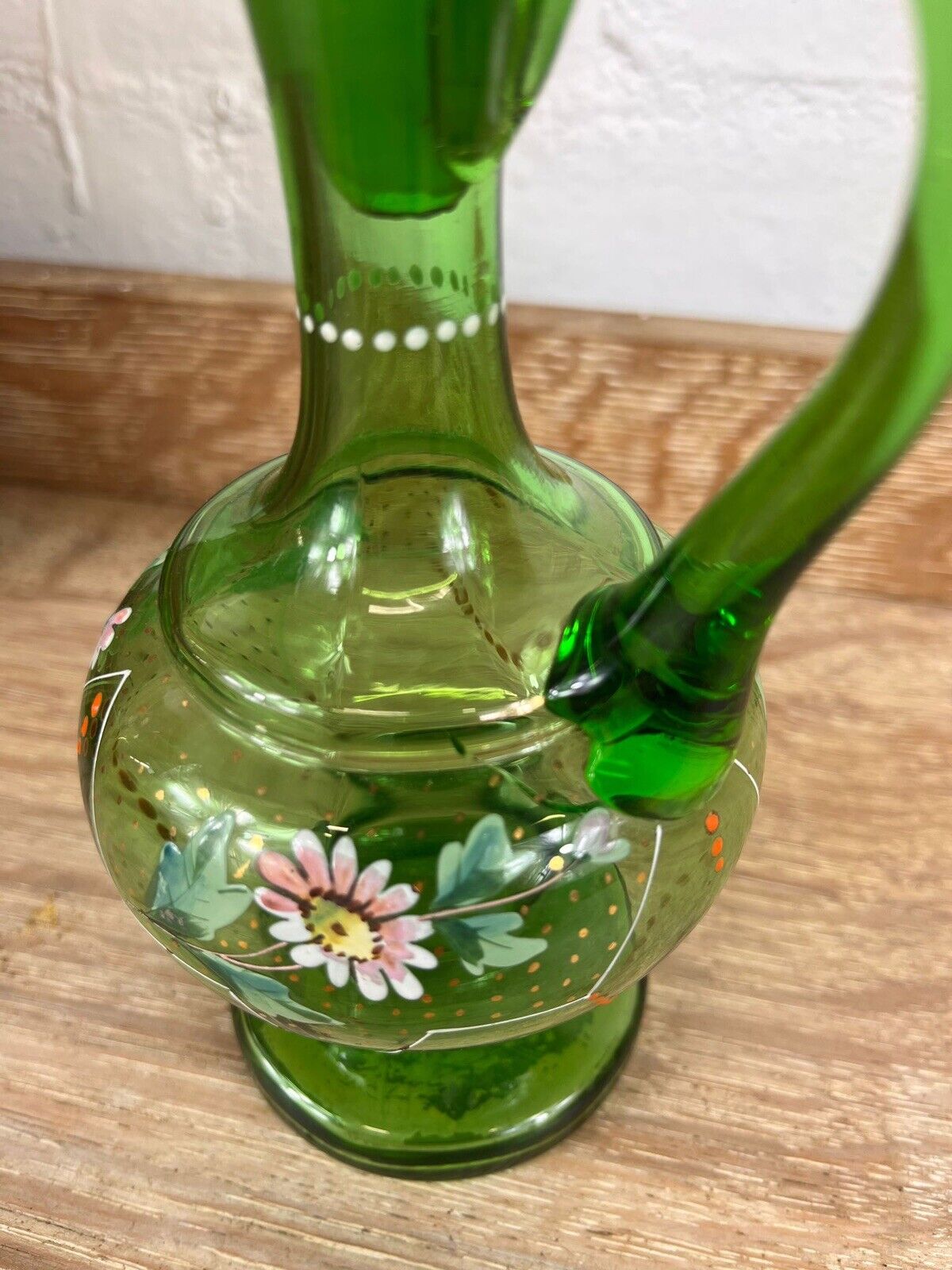Antique French Hand Blown Green Glass Decanter with Two Matching Glasses Vintage
