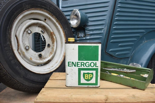 Vintage Oil can, French BP Energol  , Rustic Display Garage Retro 2 litre