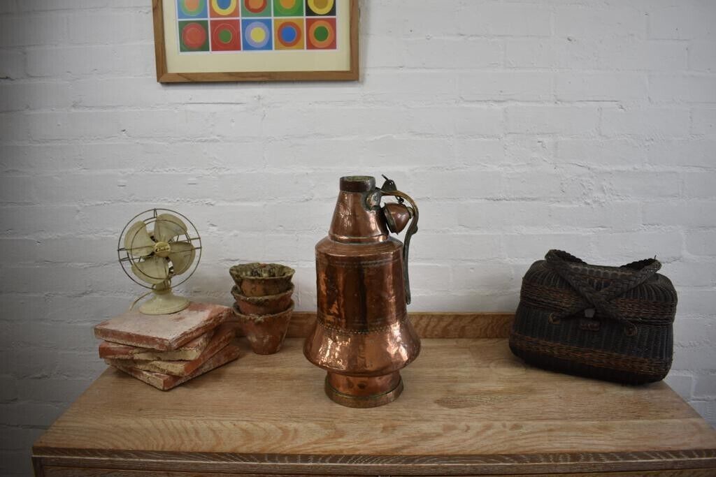 Large Turkish Hammered Copper & Brass Water Urn Carrier Pot 50cm (19.5") Vintage