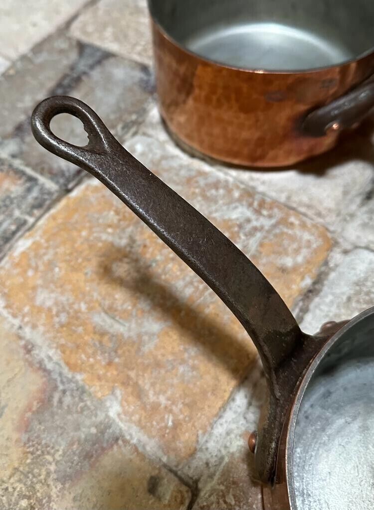 Full Set of Five E. DEHILLERIN Hammered Copper Sauce Pans French Steel Handles
