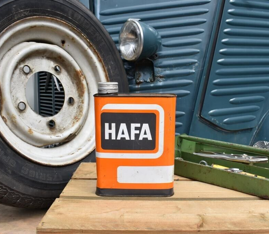 Vintage Oil Can, French HAFA  , Decorative Display Garage Orange Retro