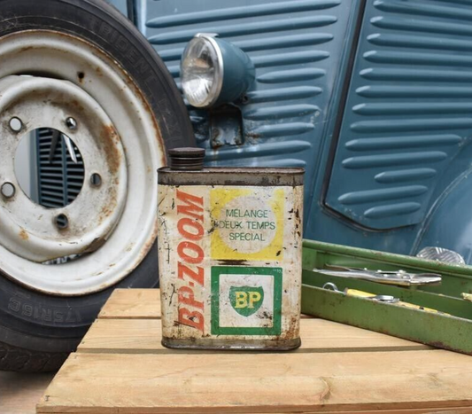 Vintage Oil Can, French BP Zoom Empty, Rustic Garage Retro 2 litre