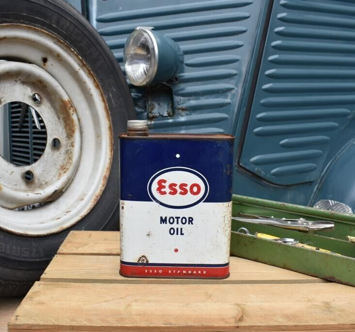 Vintage Oil Can, Esso  , French Rustic Display Garage Retro 2 litre