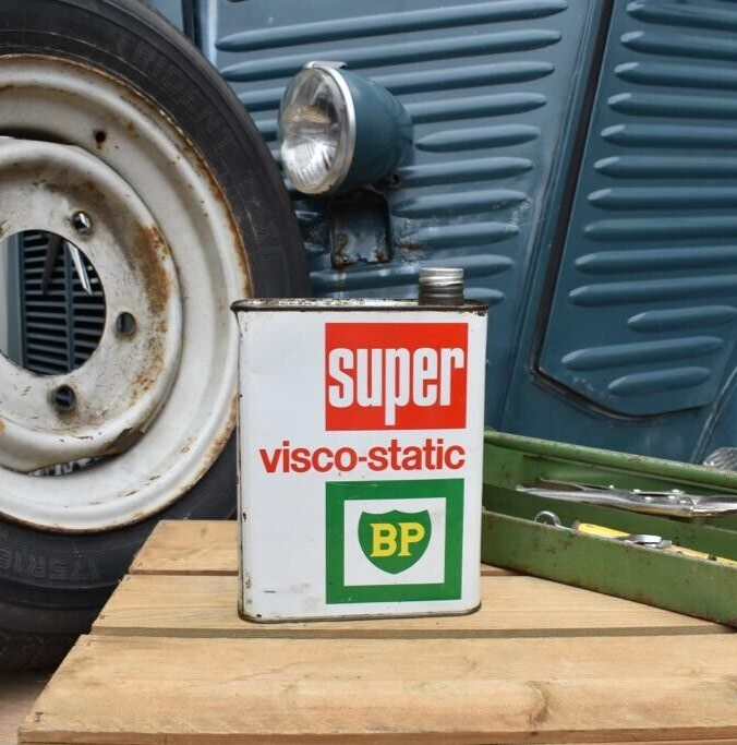 Vintage Oil Can, French BP Super   Rustic Display Garage Retro 2 litre