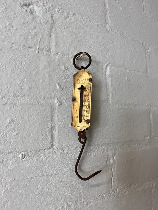 Vintage Brass Face Pocket Balance Made in Germany Hanging Scale 23 Pounds