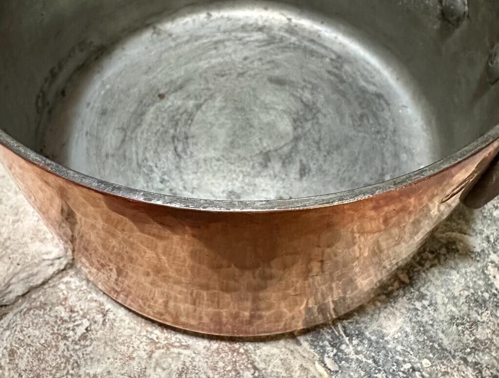 Full Set of Five E. DEHILLERIN Hammered Copper Sauce Pans French Steel Handles