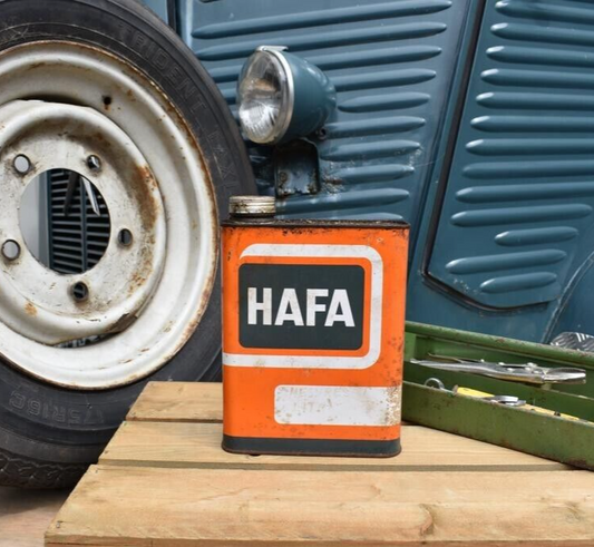 Vintage Oil Can, HAFA   French Rustic Display Garage Orange Retro 2 litre